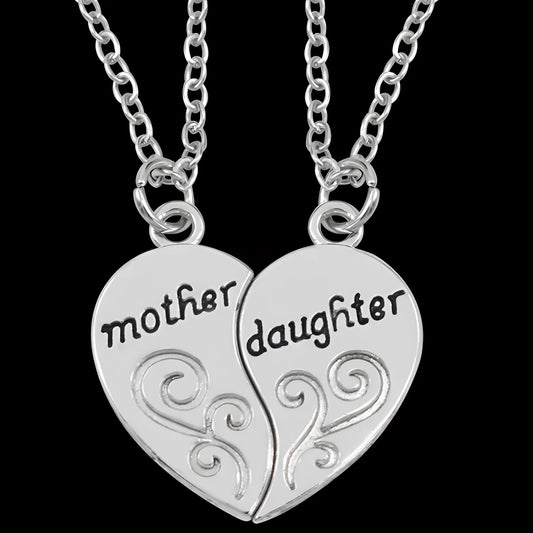 Custom Engraved Silver Heart Necklace for Mother and Daughter
 - ModishWorld