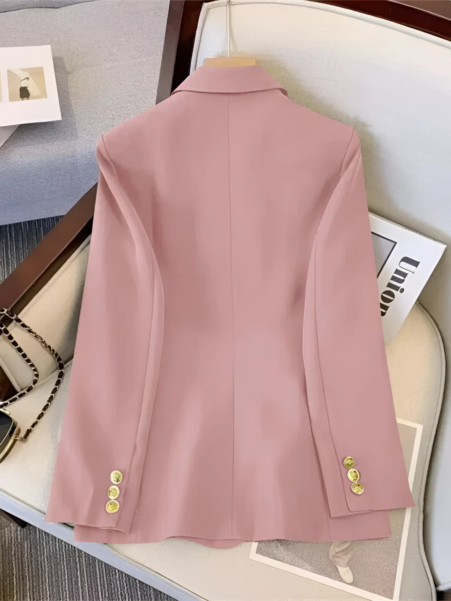 Elegant Pink Women's Blazer, Tailored Double-Button Cuffs for the Office
 - ModishWorld