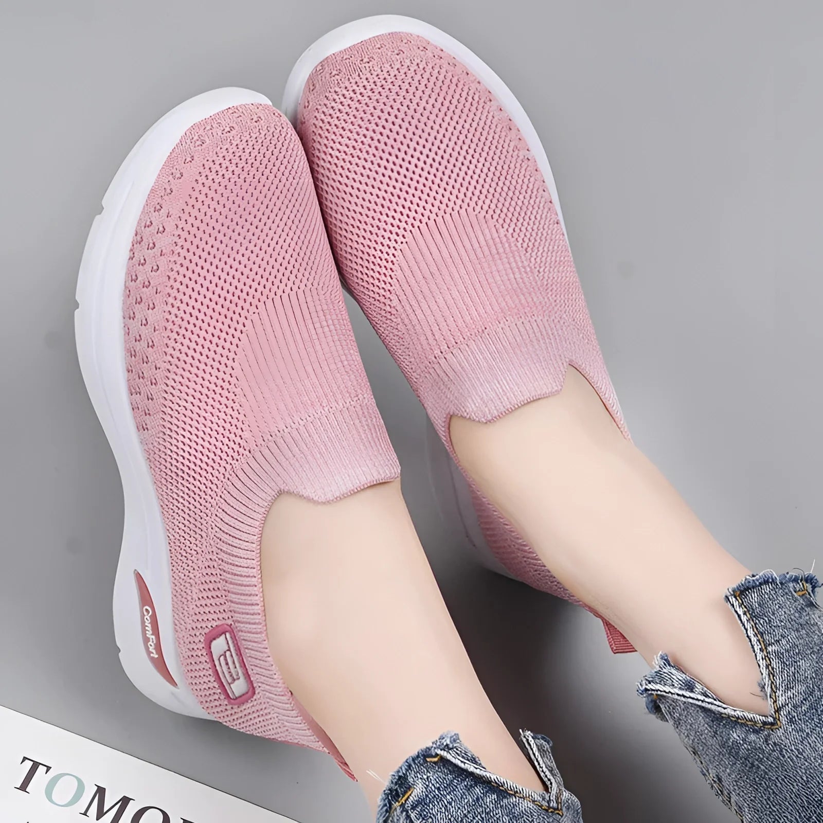 Women's Pink Mesh Walking Shoes: Breathable & Lightweight Slip-Ons
 - ModishWorld