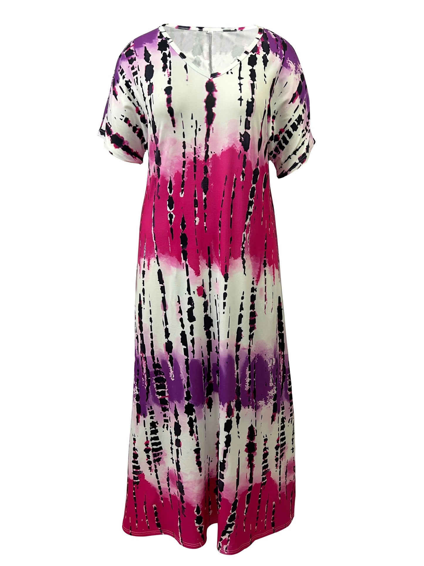 Abstract Batwing Dress, Pink and Purple Drip Design, V-Neck, Knee-Length
 - ModishWorld