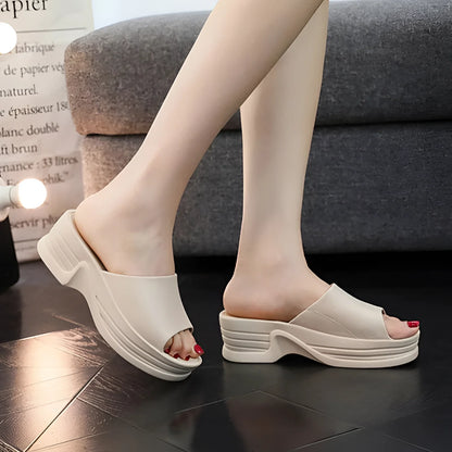 Women's White Platform Slides with Chunky Sole - Comfortable and Trendy
 - ModishWorld