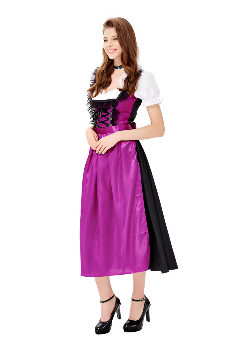 Women's Purple Satin Oktoberfest Dirndl Dress with Apron
 - ModishWorld