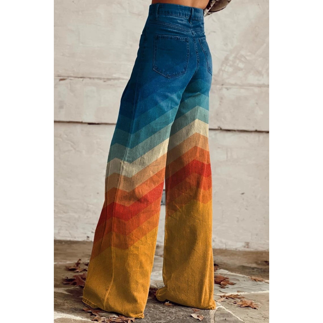 Bohemian Bell Bottom Jeans: Rainbow Chevron Wide Leg Festival Pants
 - ModishWorld