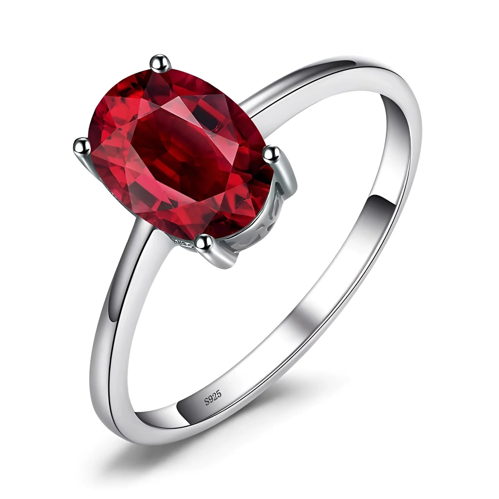 Genuine Sterling Silver Solitaire Engagement Ring with Oval Ruby - 925
 - ModishWorld