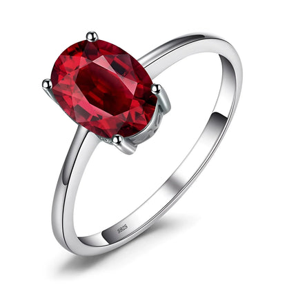 Genuine Sterling Silver Solitaire Engagement Ring with Oval Ruby - 925
 - ModishWorld