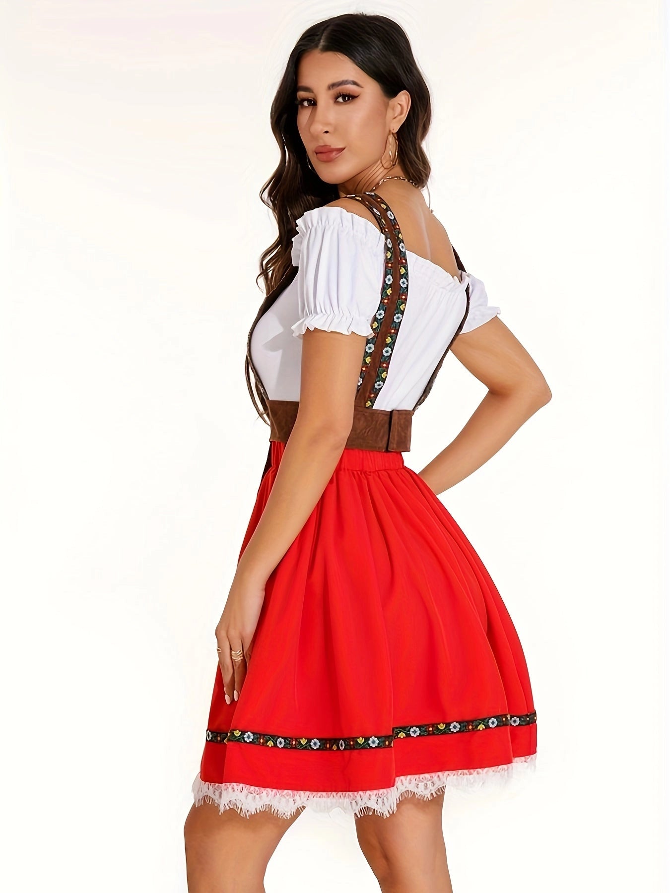 Bavarian Oktoberfest Women's Red Embroidered Dirndl
 - ModishWorld