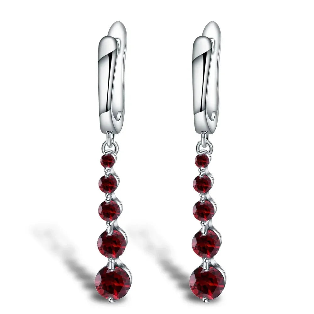 Elegant Sterling Silver Dangle Earrings with Red Gemstones - Luxury Women's Jewelry
 - ModishWorld