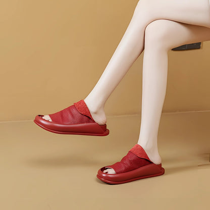 Women's Red Leather Comfort Sandals: Breathable & Lightweight Flats
 - ModishWorld