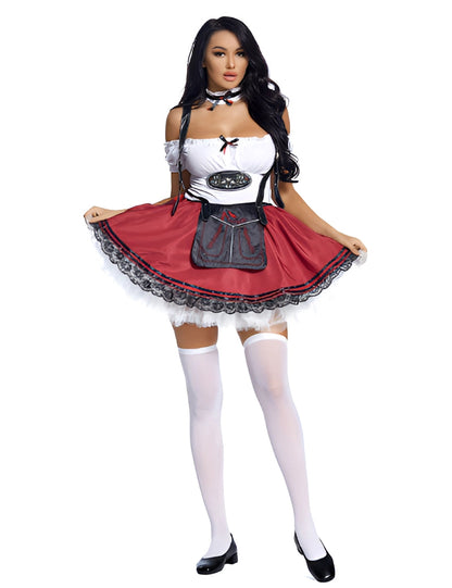 Women's Red Bavarian Dirndl Costume with Apron for Oktoberfest
 - ModishWorld