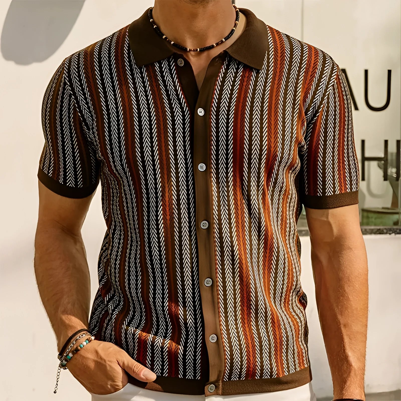 Men's Retro Chevron Polo Shirt in Multicolor Stripes
 - ModishWorld