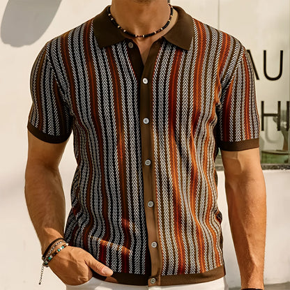 Men's Retro Chevron Polo Shirt in Multicolor Stripes
 - ModishWorld