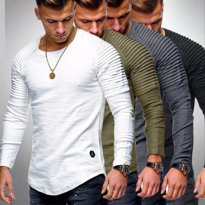 Slim Fit Long-Sleeve Striped Ribbed Crew Neck Men's T-Shirt
 - ModishWorld