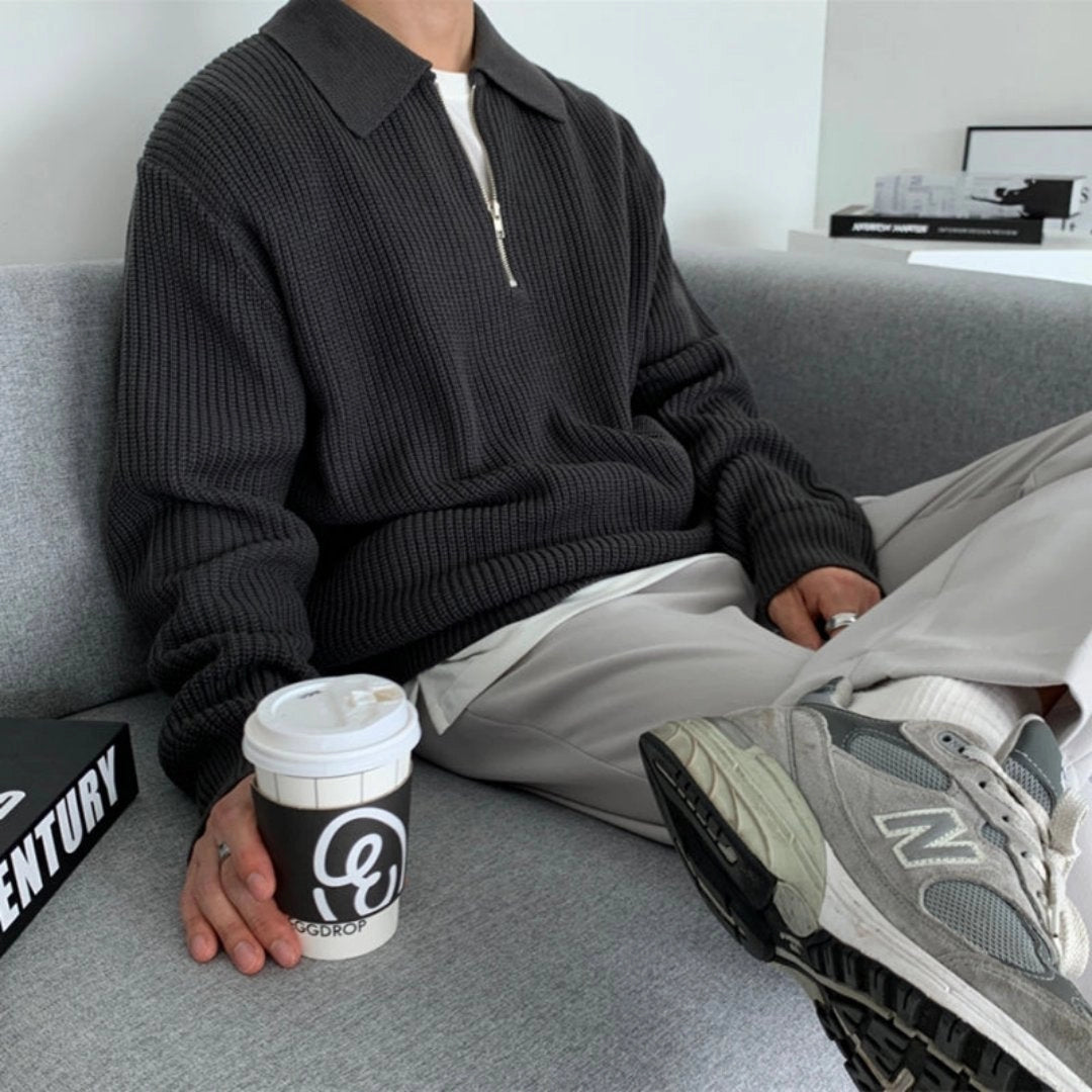 Cozy Ribbed Zip-Up Sweater for Urban Street Style
 - ModishWorld