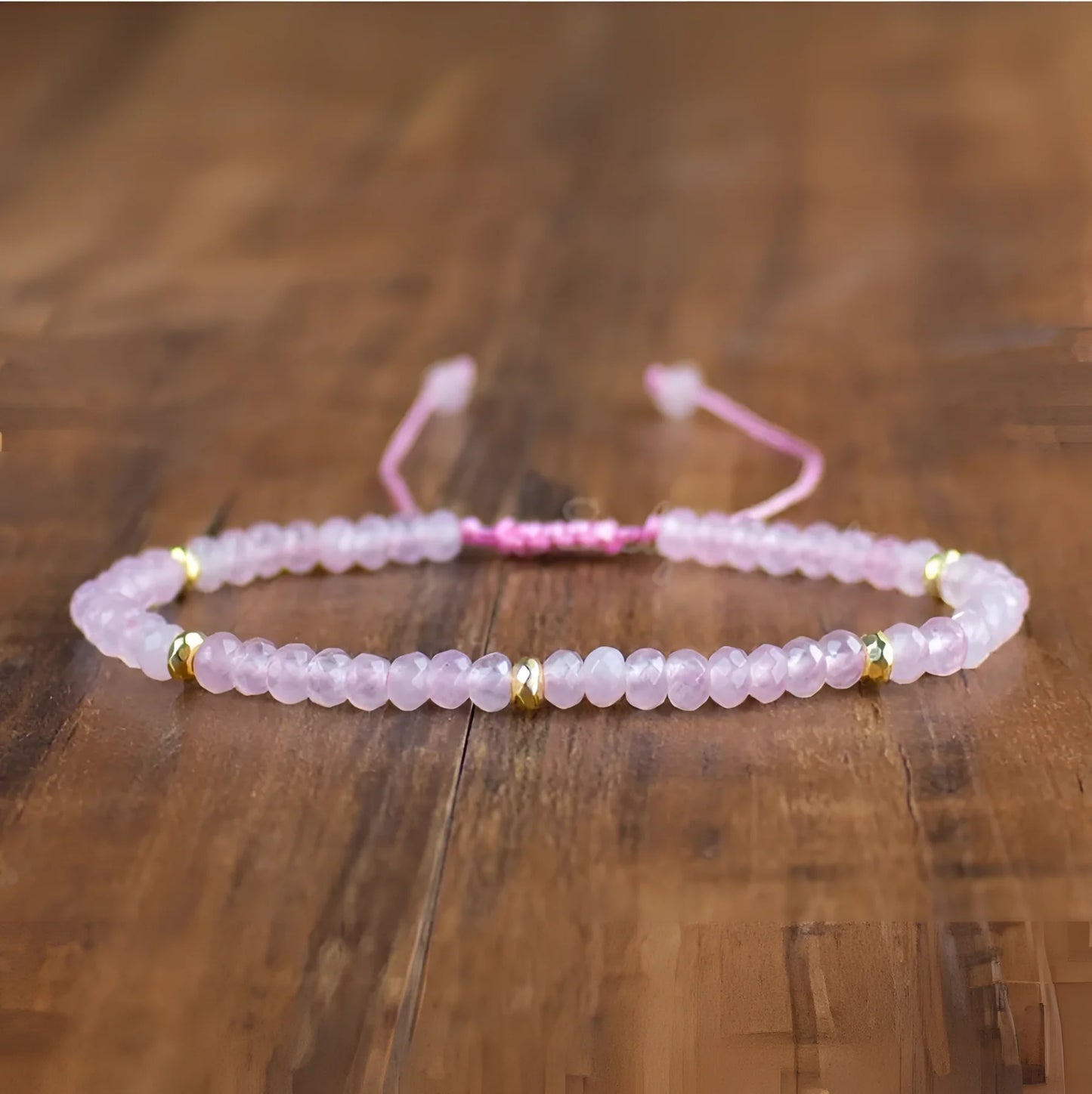 Adjustable Bracelet with Rose Quartz and Gold
 - ModishWorld