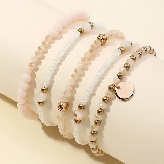 Layered Jade Bead Bracelet with Gold Highlights
 - ModishWorld