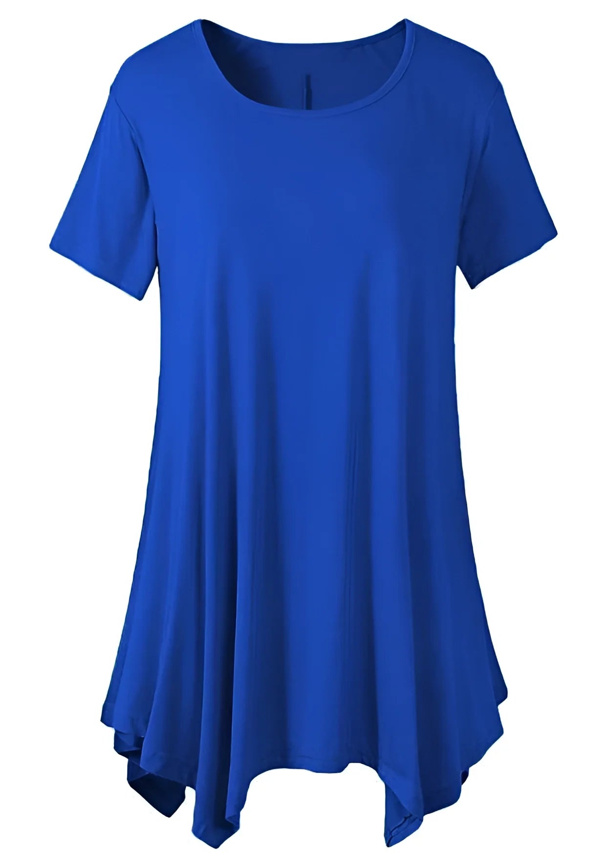 Women's Royal Blue Short Sleeve Asymmetric Tunic Top
 - ModishWorld