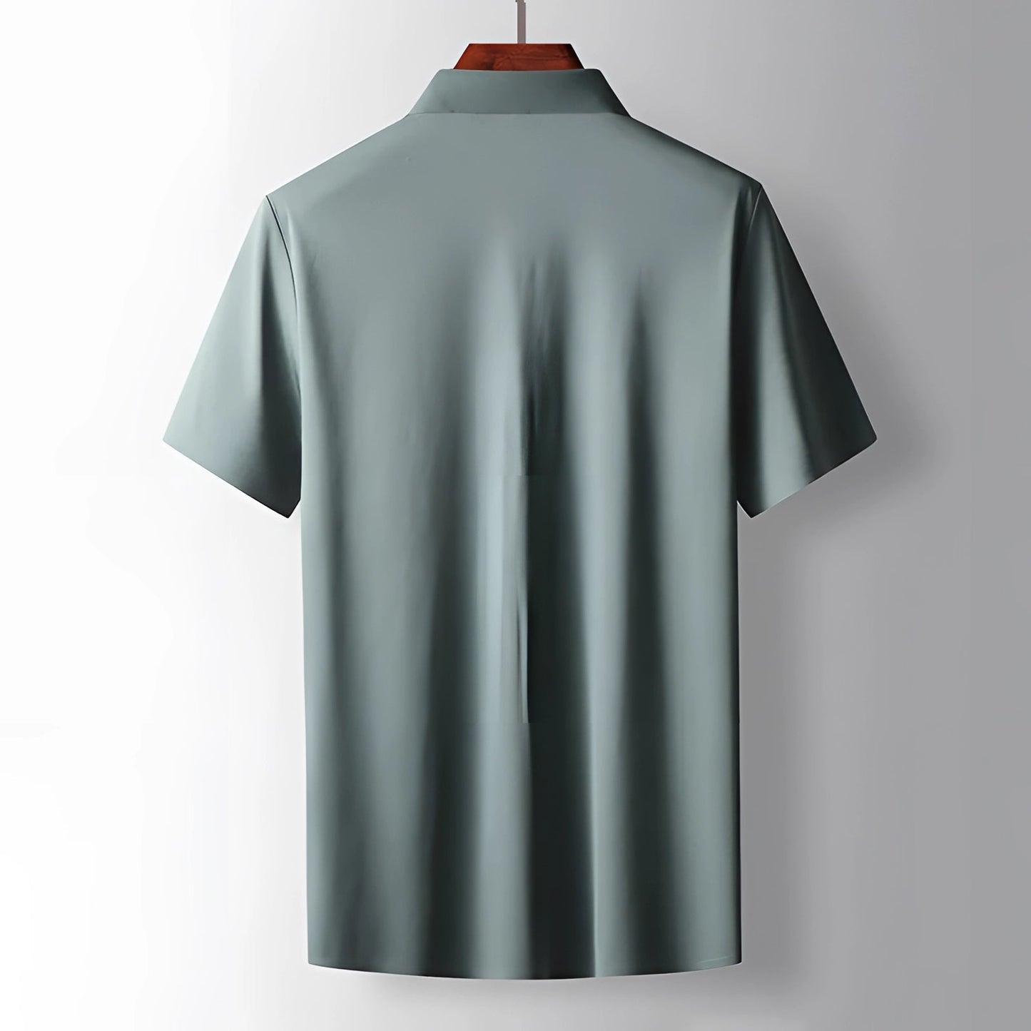 Men's Sage Green Mandarin Collar Dress Shirt, Short Sleeve
 - ModishWorld