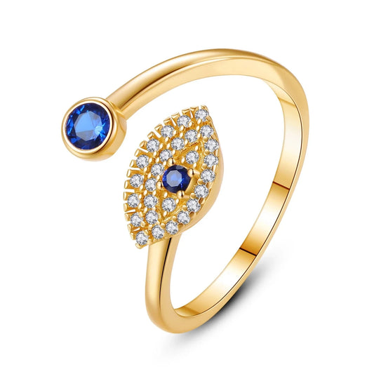 925 Sterling Silver Evil Eye Ring with Sapphire Accent – Adjustable & Luxurious
 - ModishWorld