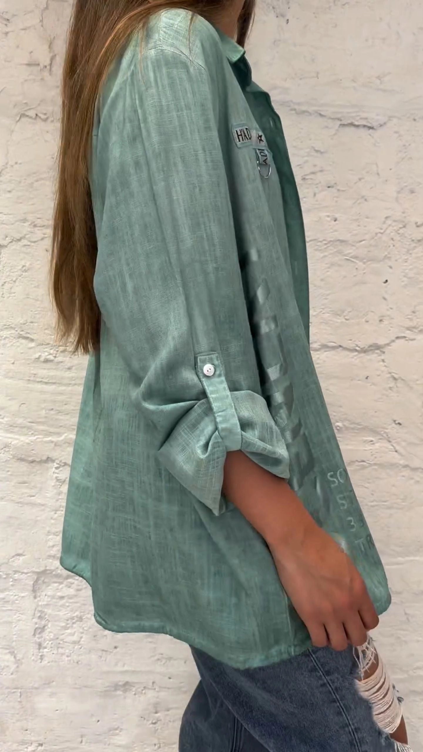 Women's Long-Sleeve Sea Green Linen Shirt: Lightweight & Eco-Friendly
 - ModishWorld
