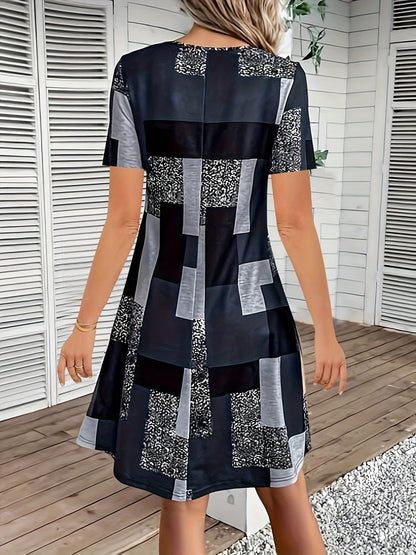 Asymmetrical Geometric Print Mini Dress for Summer
 - ModishWorld