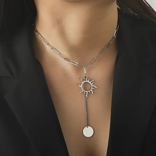 Sun and Moon Lariat Necklace, Celestial Statement Piece
 - ModishWorld