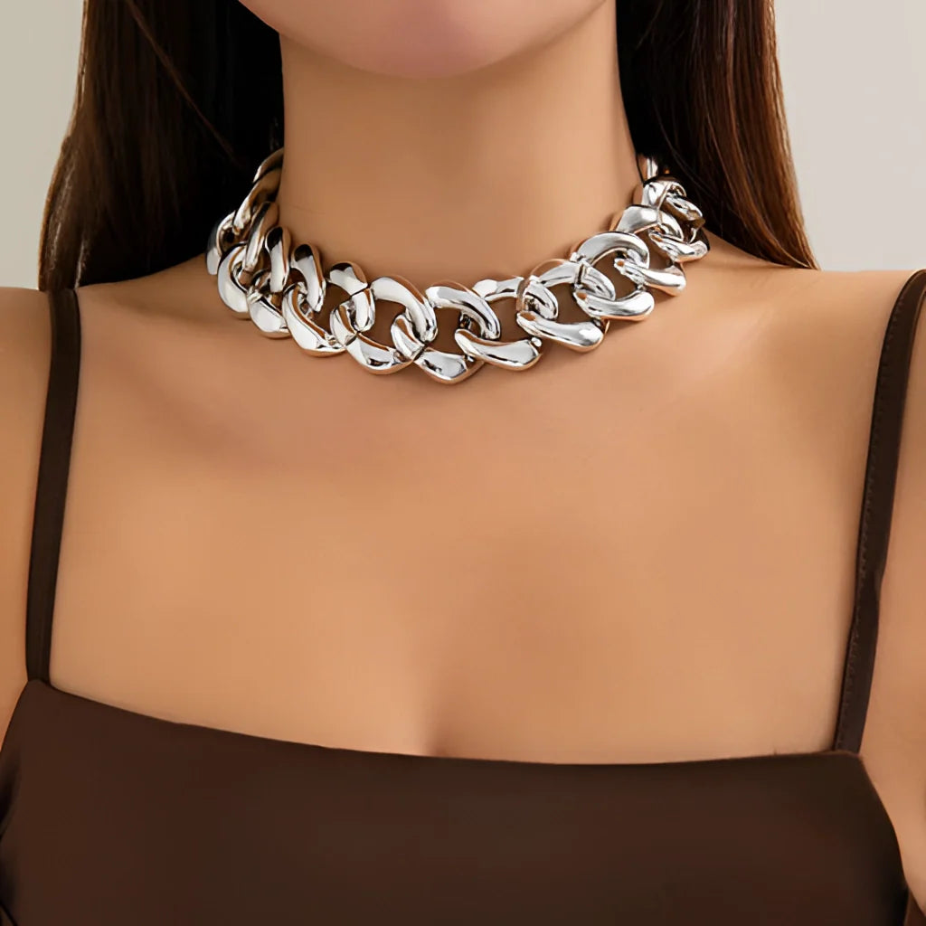 Bold Chunky Gold/Silver Chain Choker Necklace for Women
 - ModishWorld