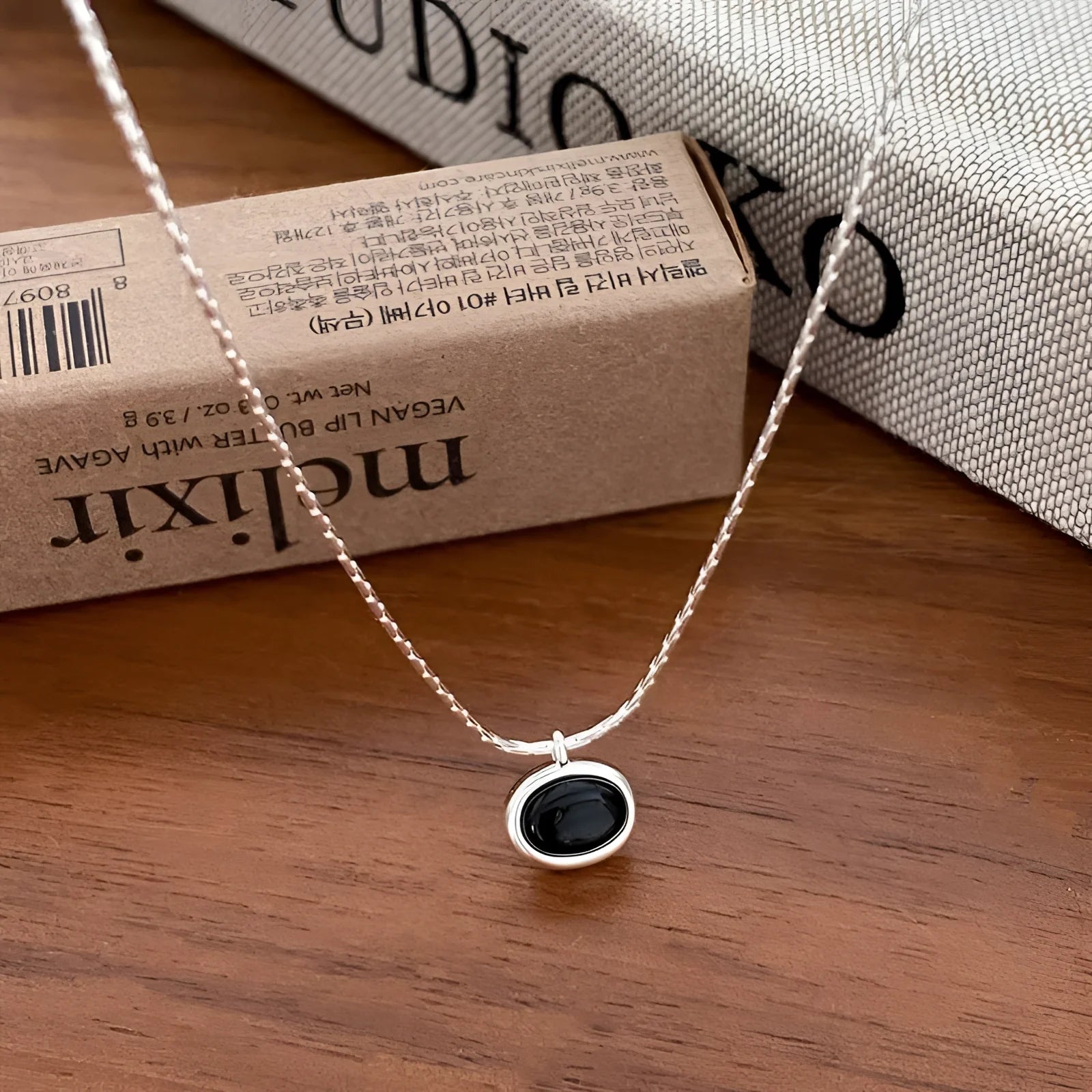 Modern Chic Necklace: Minimalist Silver Chain and Black Stone Pendant
 - ModishWorld