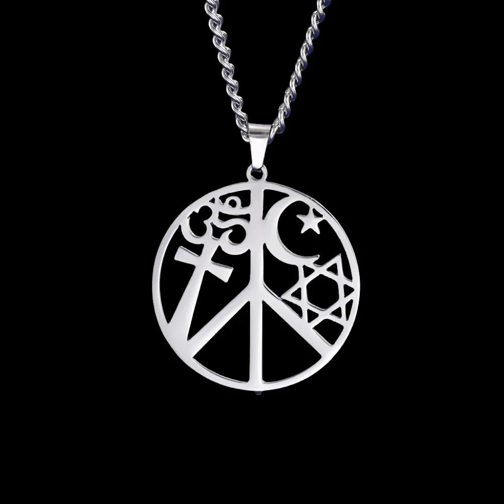 Celestial Boho Chic Necklace with Silver Peace Sign Moon & Stars Pendant
 - ModishWorld