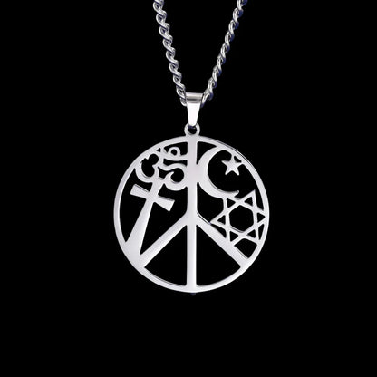 Celestial Boho Chic Necklace with Silver Peace Sign Moon & Stars Pendant
 - ModishWorld