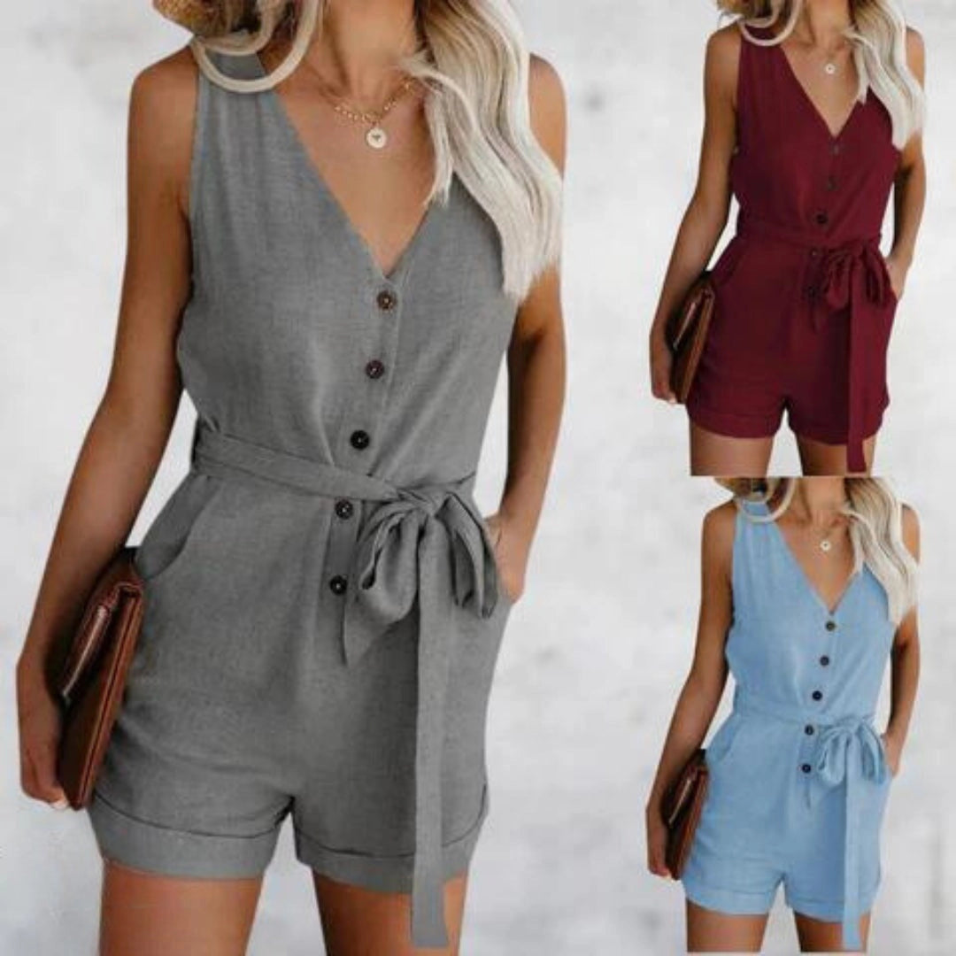 Stylish Sleeveless Belted Romper for Women: Casual Summer Jumpsuit
 - ModishWorld