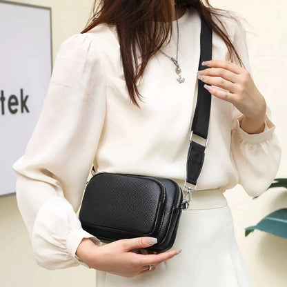Adjustable Strap Crossbody Bag, Small, Black Leather
 - ModishWorld