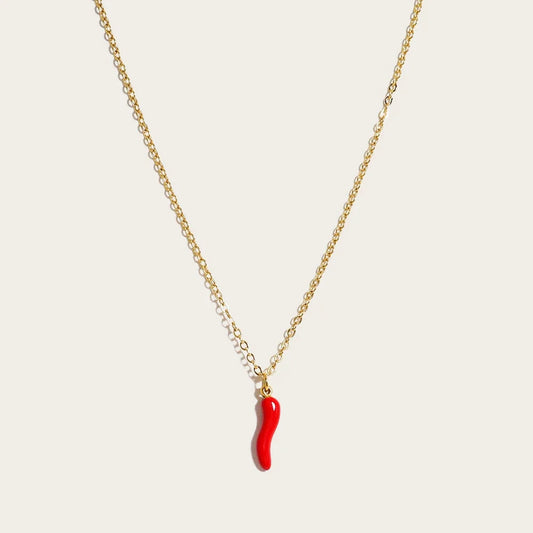 YA-CHAN 18K Gold Necklace with Spicy Chili Pepper Red Pendant
 - ModishWorld