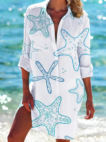 Beach Cover-Up Dress with Starfish Print – Nautical Summer Style
 - ModishWorld