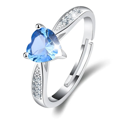 Eudora Adjustable Heart Birthstone Rings in Sterling Silver for Women
 - ModishWorld