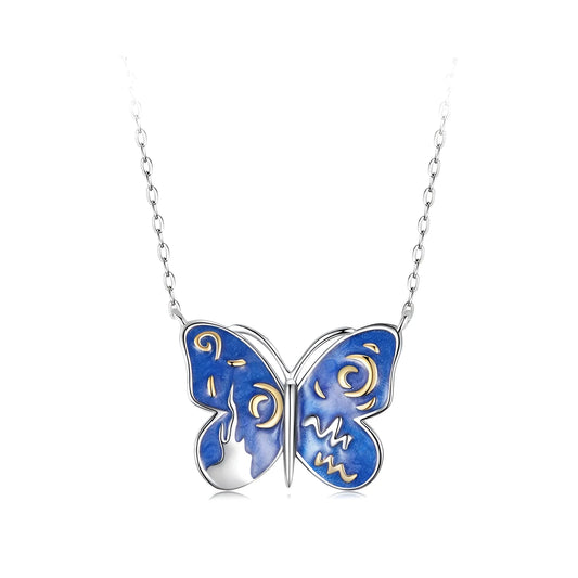 Elegant Enamel Butterfly Necklace in Sterling Silver, a Perfect Gift for Women
 - ModishWorld