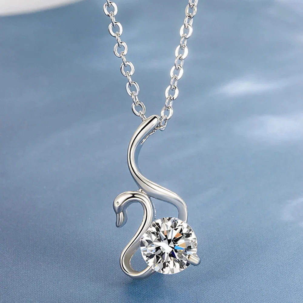 Elegant Crystal Swan Sterling Silver Pendant Necklace for Weddings
 - ModishWorld