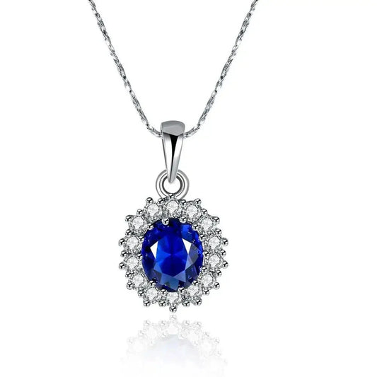 Elegant Oval Sapphire Pendant Necklace in Sterling Silver – Luxurious Blue Gemstone
 - ModishWorld