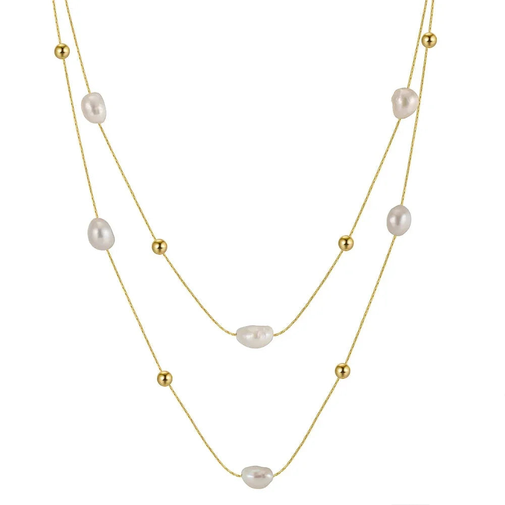 Elegant Effie Queen Sterling Silver Pearl Choker Necklace (Double Strand)
 - ModishWorld