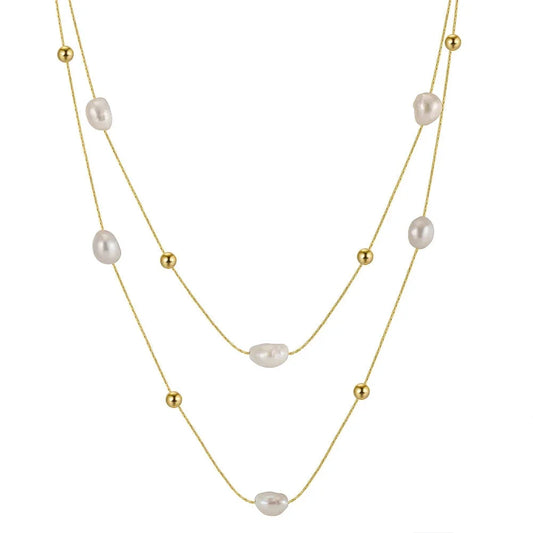 Elegant Effie Queen Sterling Silver Pearl Choker Necklace (Double Strand)
 - ModishWorld