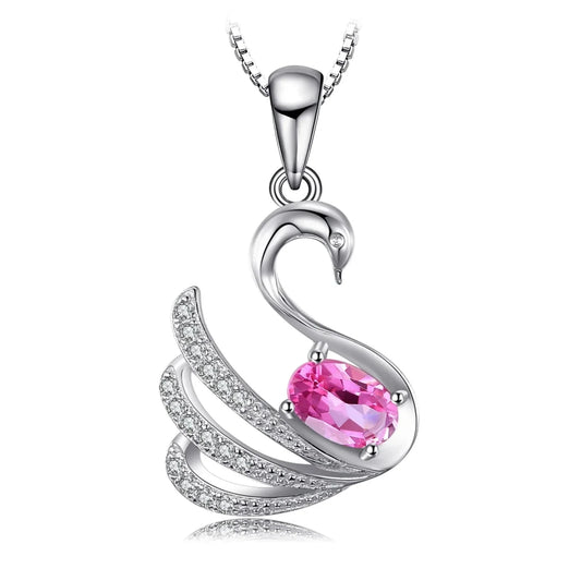 Elegant Sterling Silver Swan Necklace with Pink Gemstone Pendant
 - ModishWorld