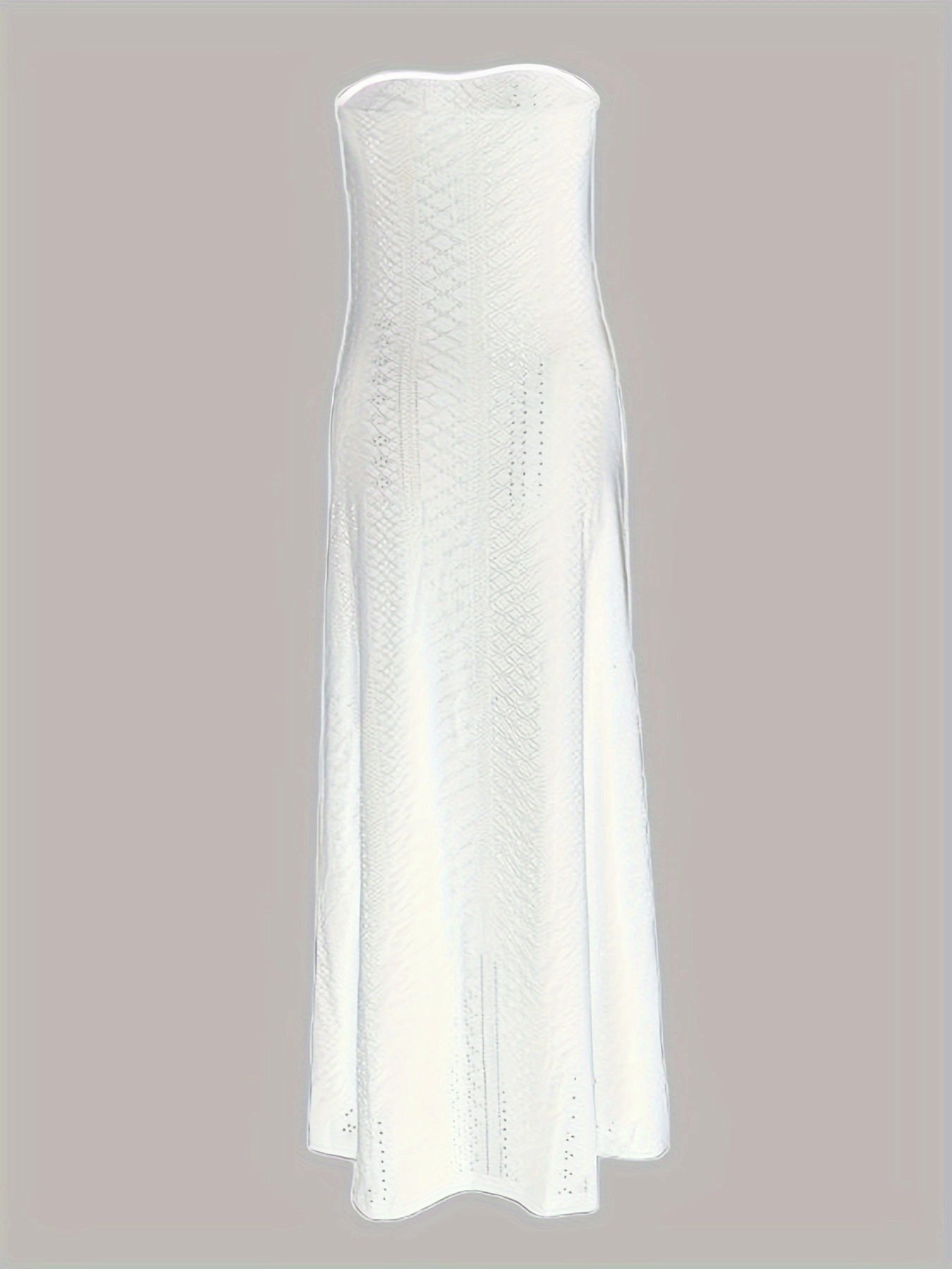 White Midi Cocktail Dress with Eyelet Detail, Strapless, for Summer Weddings & Graduations
 - ModishWorld