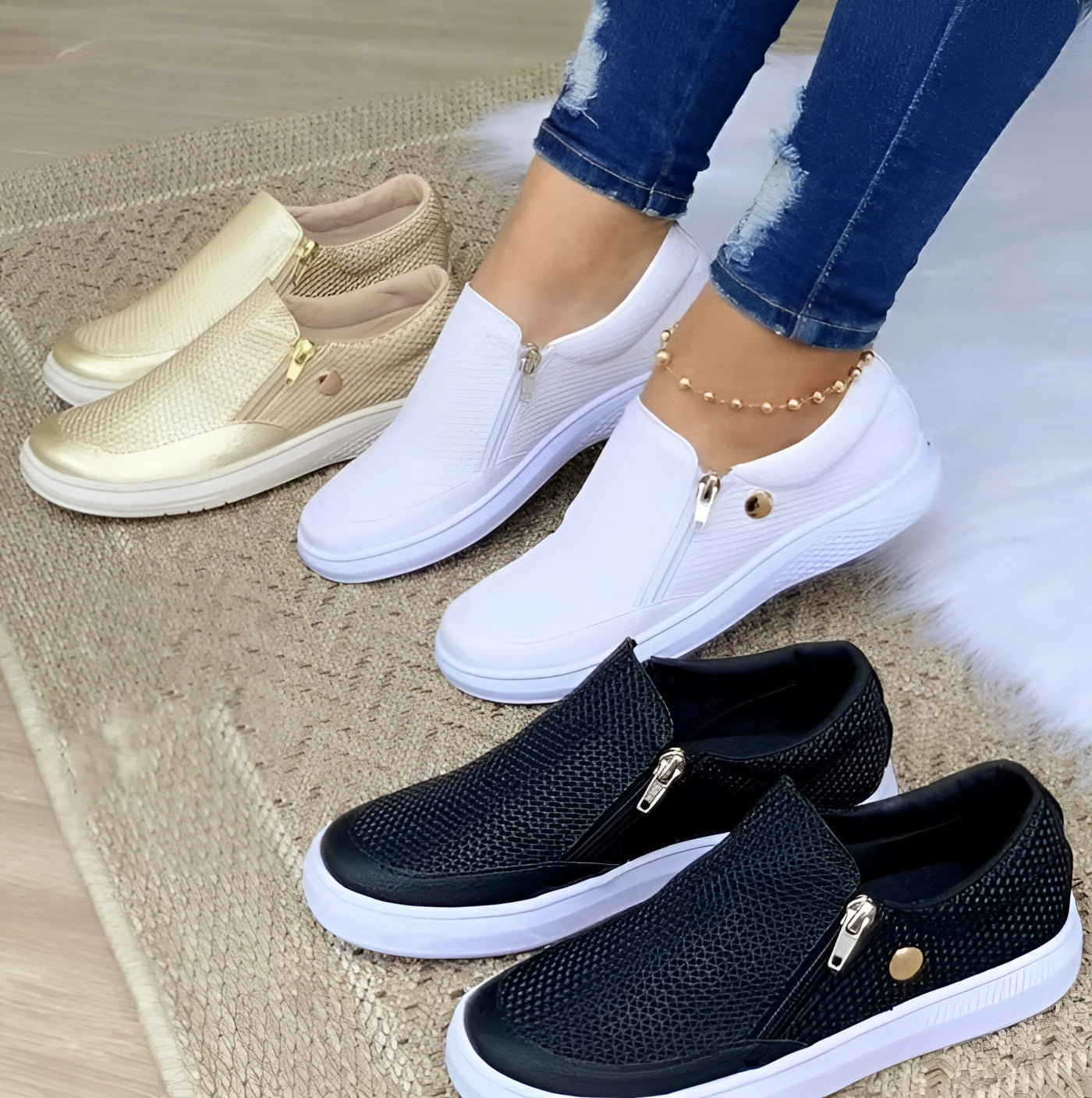 Women's Breathable Mesh Slip-On Sneakers: Stylish, Lightweight, and Zippered
 - ModishWorld