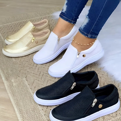 Women's Breathable Mesh Slip-On Sneakers: Stylish, Lightweight, and Zippered
 - ModishWorld