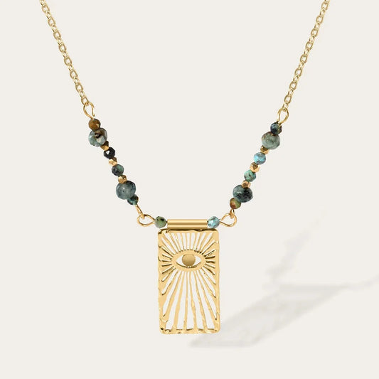 Artisan-Made Sunburst Necklace: 18K Gold with Turquoise
 - ModishWorld