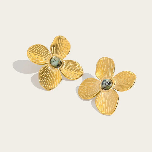 Ya-Chan Jewelry: Handcrafted Gold Flower Earrings with Textured Botanical Design
 - ModishWorld