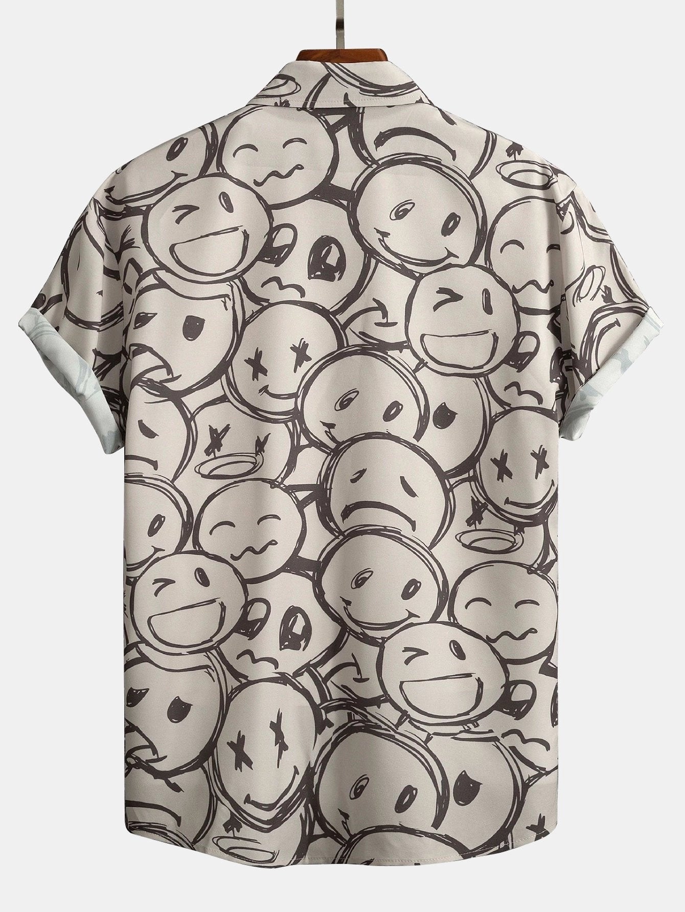 Stylish Beige Short-Sleeve Shirt with Smiley Face Cartoon Print for Men
 - ModishWorld