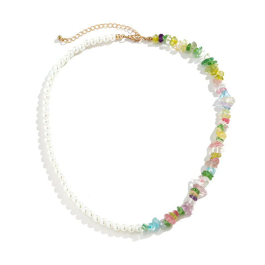 Stylish Bohemian Pearl Choker Necklace with Colorful Crystals and Asymmetrical Beads
 - ModishWorld