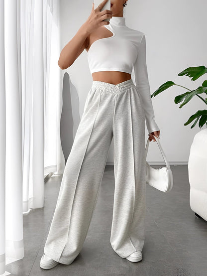 High-Waisted Women's Trendy Gray Wide-Leg Lounge Pants
 - ModishWorld
