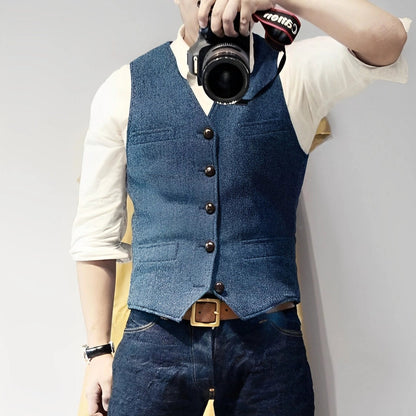 Stylish Sleeveless Denim Vest for Men: Button-Front Casual Streetwear
 - ModishWorld