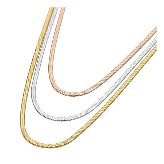 Lokaer Titanium Necklace: Gold, Silver, & Rose Gold Triple Layer
 - ModishWorld